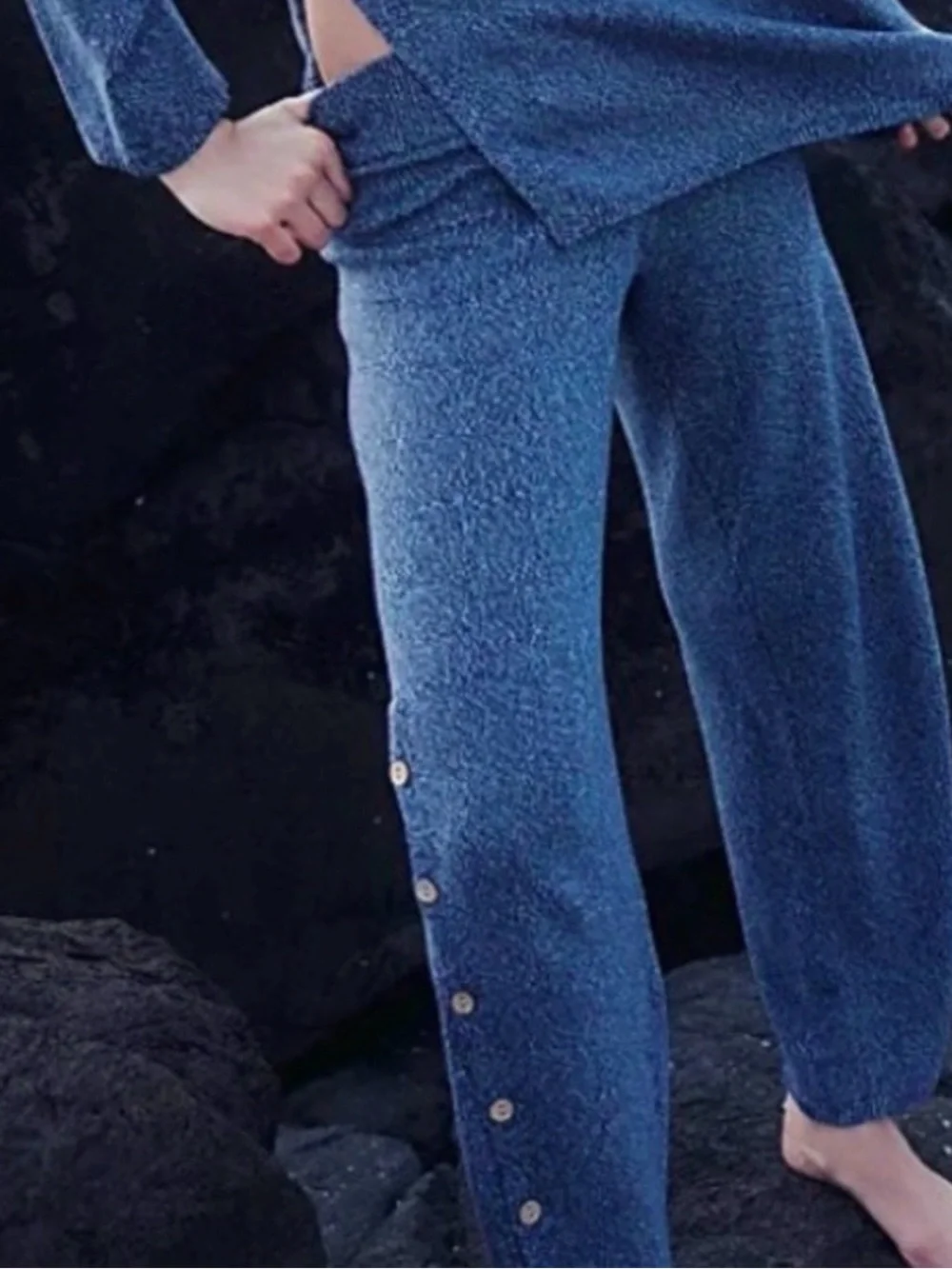 Free People Button Up Sweater bottoms. NWOT. Blue sea combo